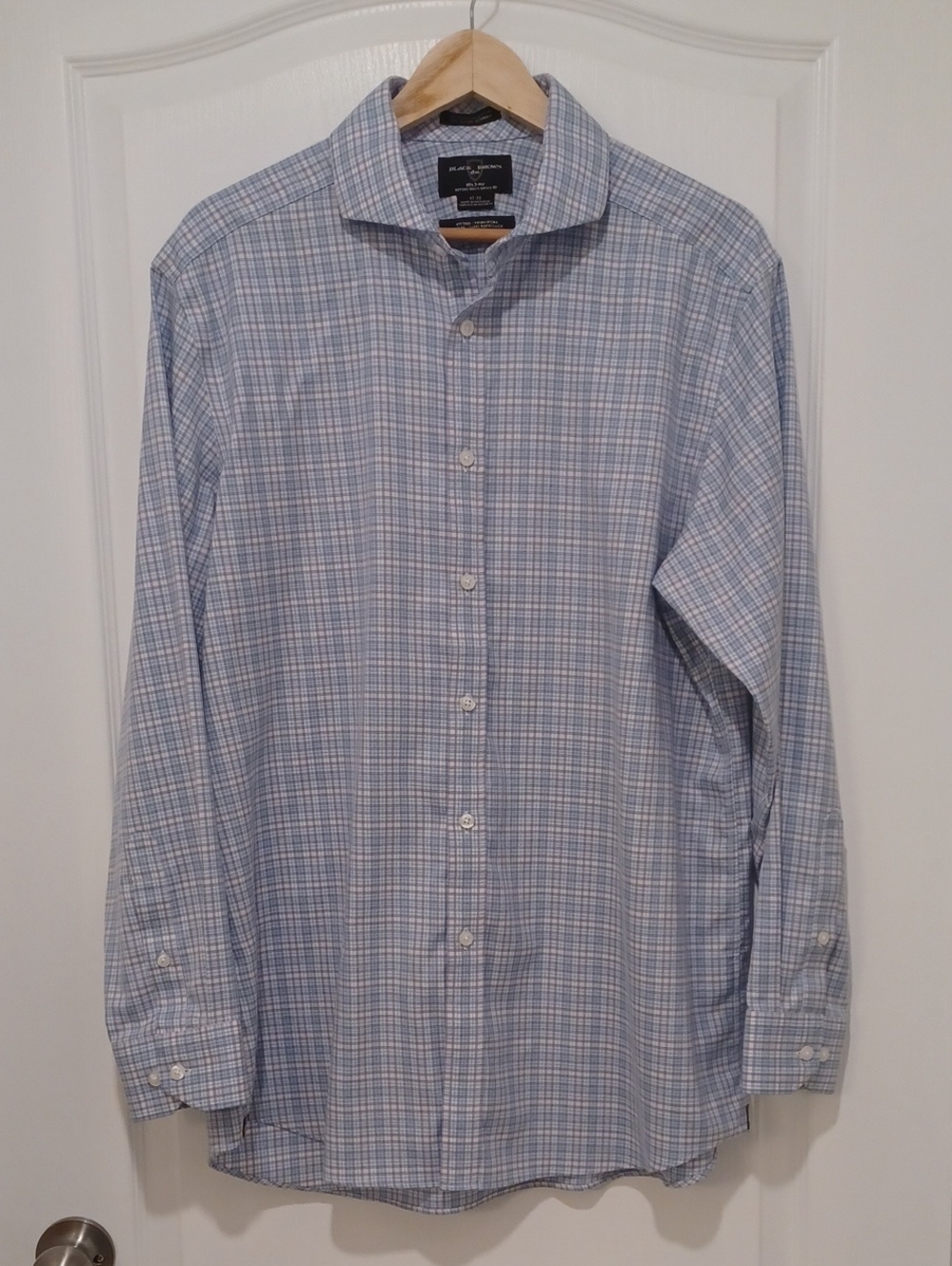 Men's Light Blue And Pink Plaid Long-Sleeve Dress Shirt